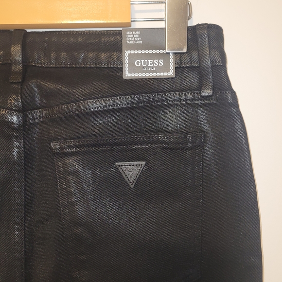GUESS Womens Black Coated High Rise Sexy Flare Jeans NWT - Picture 5 of 5